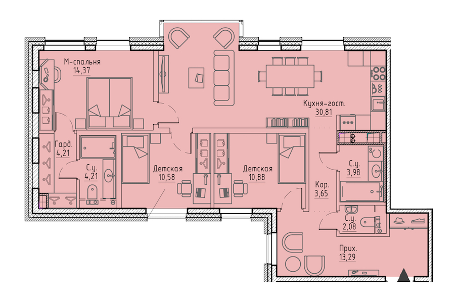 3-комнатная квартира 98.06 м², 4/6 эт., ЖК «LEGENDA Сампсониевский 32»